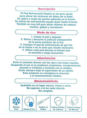 Imagen 4 de 5 de Pad Refrescante Calma Fiebre Alivia Dolor Dientes Dispita
