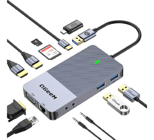 Qgeem 11 En 1 Docking Lector De Sd Y Micro Sd Y Más Puertos