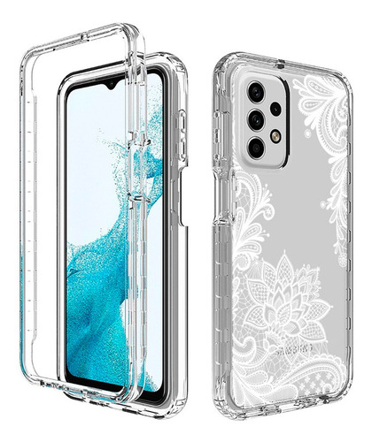 Protector Rígido Samsung A23 Transparente Diseño Flores