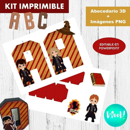 Kit Imprimible Harry Potter Letras 3d Editable + Pdf + Png