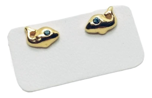 Aros De Oro 18k Laminado Pez Con Piedra Azul Para Nena Mujer