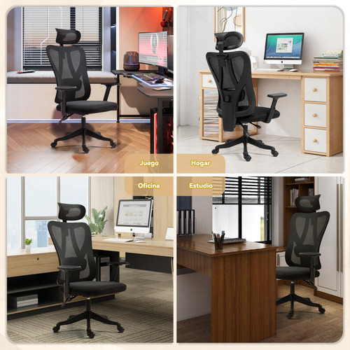 Silla Ergonómica de Oficina Reclinable con Ruedas y Cabecera Color Negro Vidita RB90017