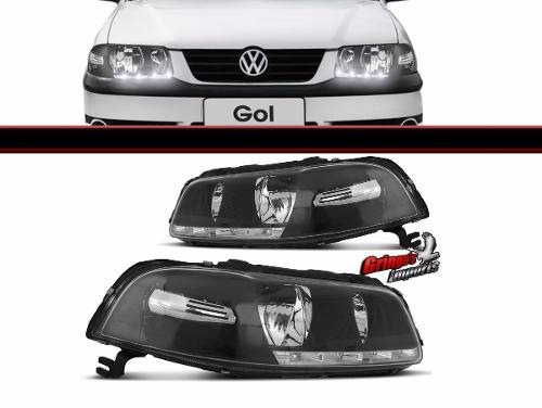 Farol Gol G3 Parati Saveiro 00 A 05 Mascara Negra Com Led