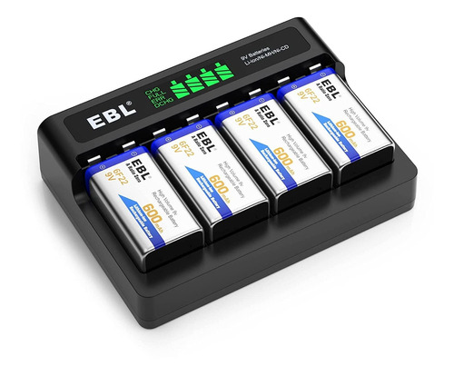 Paquete De 4 Baterias Recargables De 9 V Ebl Con Cargador 