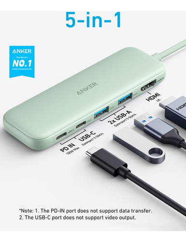 Hub Usb-c Anker 332 5 En 1 Con Pantalla Hdmi 4k Para Macbook