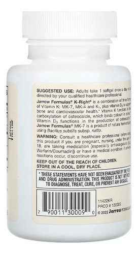 Jarrow Formulas K-Right Complexo Vitamina K Jarrow 60 Softgels