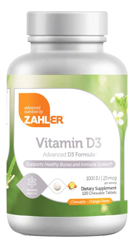 Zahler Vitamina D3 Formula Avanza 1000 Iu 25mcg 120 Tabs Sabor Naranja