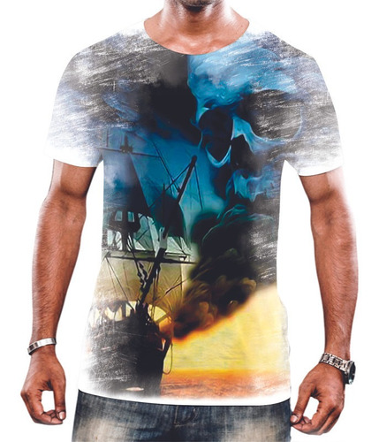 Camisa Camiseta Unissex Pirata Mar Caveira Navio 2