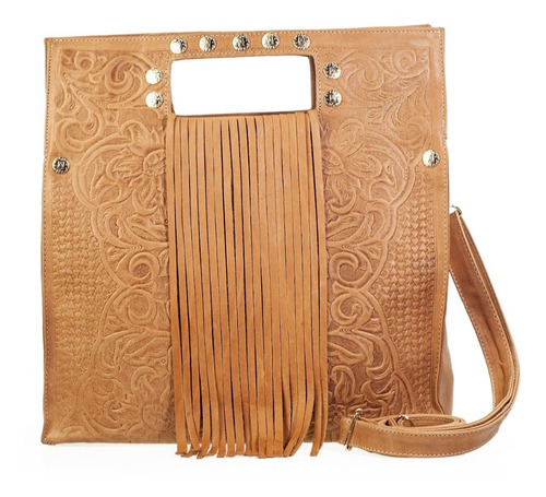 Imagen 1 de 7 de Bolso De Piel Tipo Frame Con Grabado Tipo Cincelado Bolsa