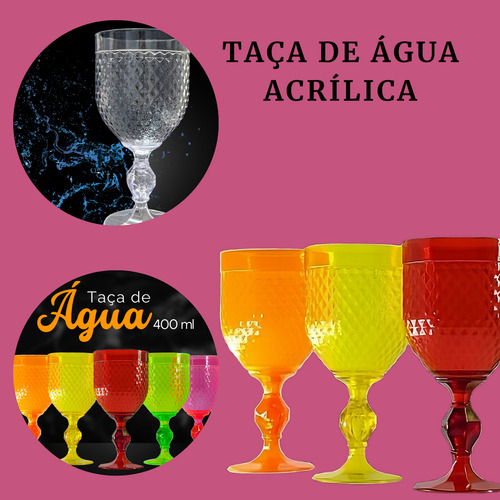 Taça De Água Acrílica Premium 400ml Suco Refresco Kit 12pçs