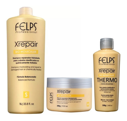 Felps Xrepair Shampoo 1 Litro + Máscara 300g + Thermo Creme