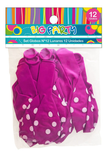 Set 12 Un. Globo Impresos Lunares Fucsia Big Party