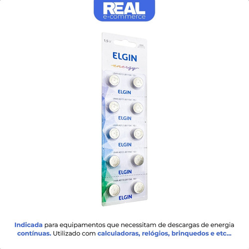 10 Baterias Pilhas Alcalina Lr44 1,5v Blister Cartela Elgin