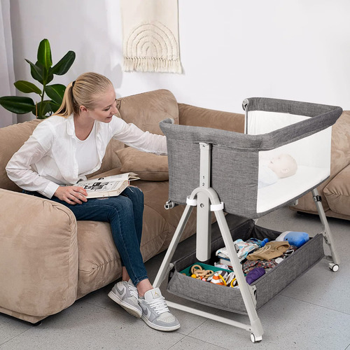 Bassinet Cowiewie Baby Bedside Sleeper W/ Storage Basket Zk0