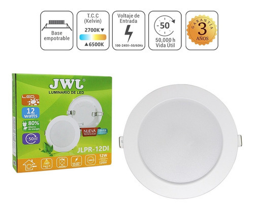 Plafon Led 12w Empotrable Luz Calida Redondo Di 20 Pzs Jwj Color Blanco