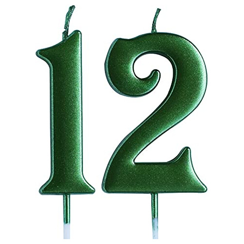Vela De Cumpleaños Número 12 Verde, Velas De 12 Años...