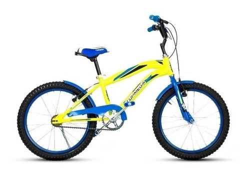BMX infantil TopMega Junior frenos v-brakes color amarillo/azul con pie de apoyo  