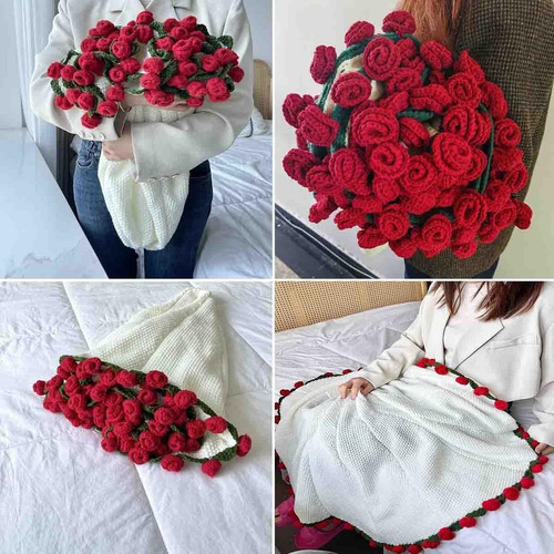 Manta De Flores Crochet Plegable - Ligera Y Portátil