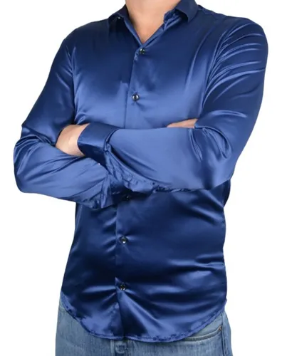 Camisa azul satinada sale