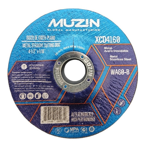 Disco De Corte Para Metal 4-1/2 X 1/16 Muzin Paq. 2und