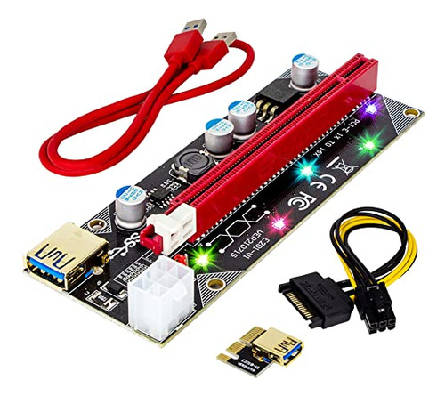 Adaptador Pci-e Riser Gpu 16x A 1x (6pin) Con Led, Cable