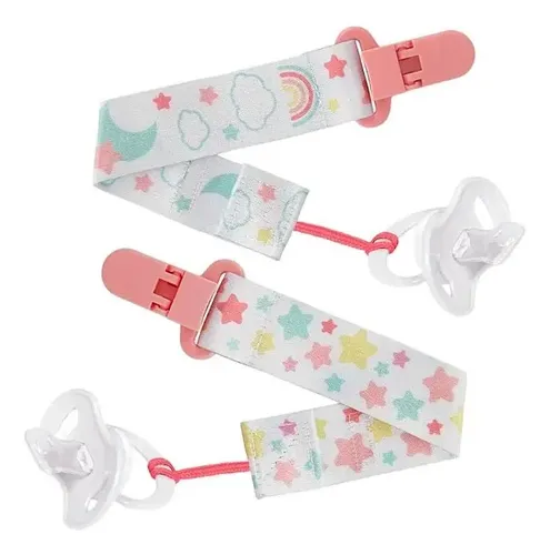 Kit 2 Prendedores De Chupeta Estrelas Rosa - Buba