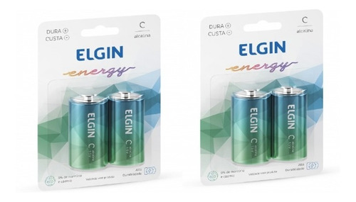 4 Pilhas Alcalinas Média C Elgin Cartela 2 Peças 1.5v Lr14