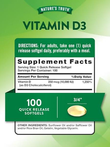 Nature's Truth Vitamina D3 10000 Ui 100 Softgels