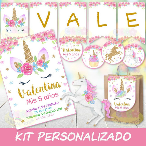 Pack Imprimible Unicornio Cuernito Personalizado