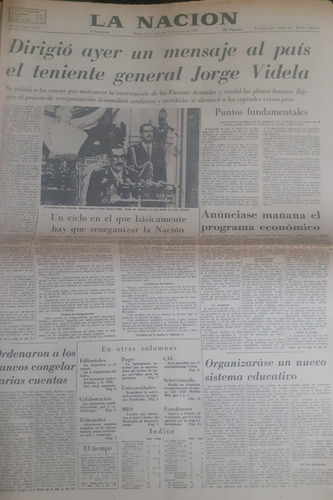 La Nacion 31/3/1976 Mensaje Al País De Videla,detalle