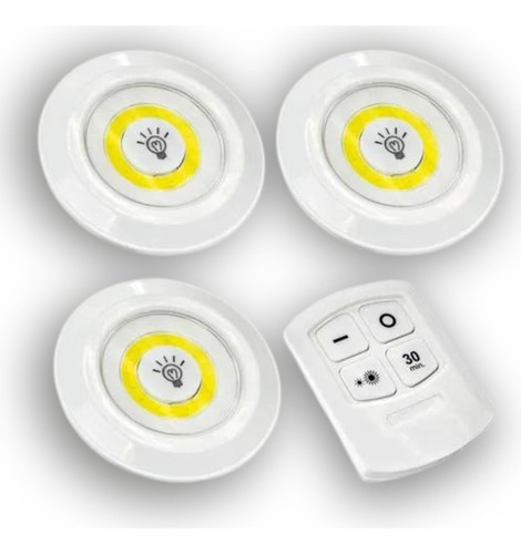 Kit 3 Lampada Luminaria Led Spot Sem Fio Controle Remoto Smd