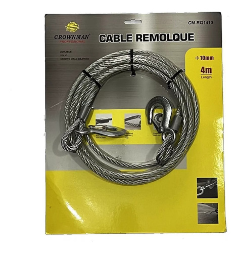 Cable De Remolque Auto Piola Acero 6000kgs 10mm X 4m 