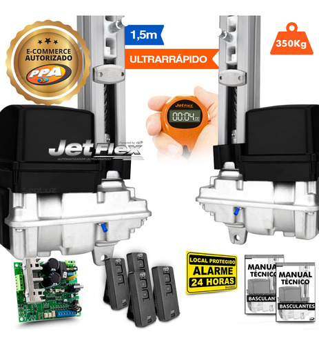 Kit 2 Motor Portão Eletrônico Basculante Ppa Jetflex 1/4hp