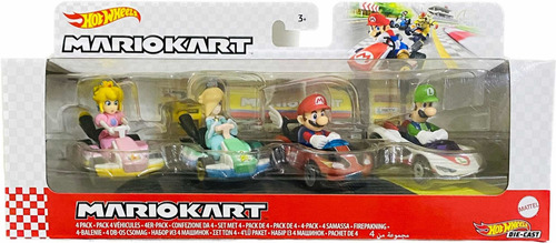 Hot Wheels Mario Kart 4 Pack Peach Rosalina Mario Y Luigi