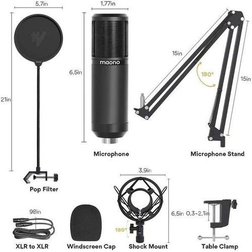 Imagen 5 de 5 de Microfono Pro + Soporte + Antipop Radio Podcast Maono Pm320s