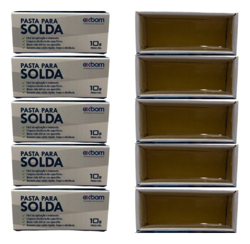 Kit 5 Pasta Para Solda Rápida 10g Eficiencia Total Exbom