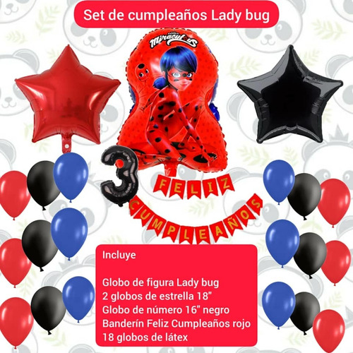 Combo Decoración Cumpleaños Globos Lady Bug / Banderin 