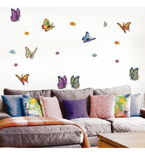 Imagen 1 de 6 de Vinilos Decorativos Mariposas Flores