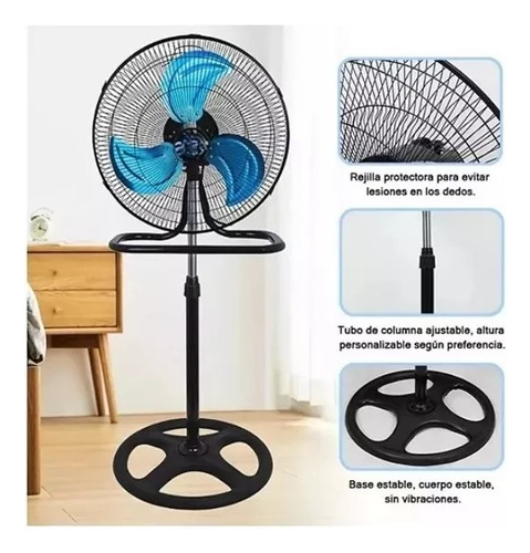 18 Ventilador De Pie 3 En 1 Aspa De Hierro 1.143 M 50 Negro Azul Metal 3