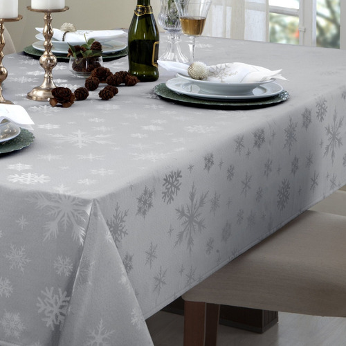 Toalha De Mesa De Natal Retangular 8 Lugares Impermeável Cor Prata