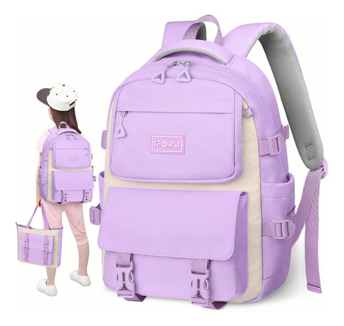 Mochila escolar Iforu Backpack-13N color violeta diseño liso 30L