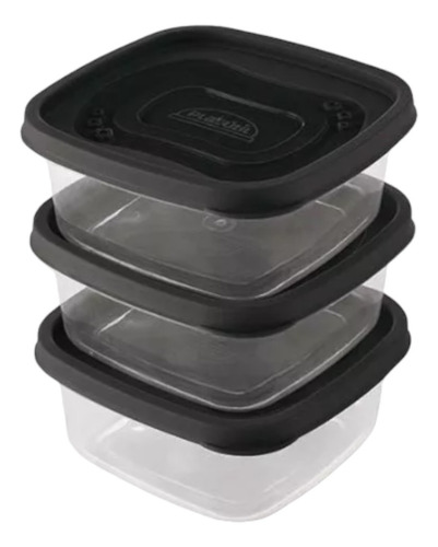 Kit 3 Potes De Mantimentos 580ml Clic Plástico Cor Preto