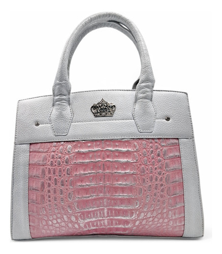 Bolsa De Piel De Cocodrilo Color Rosa Y Gris Para Dama