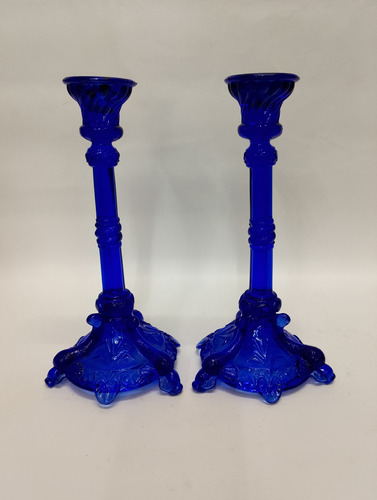 Candelabro Italy En Cristal Azul Tallado Precio Por Cada Uno