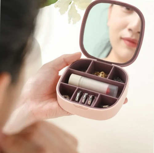 Mini Joyero Organizador Con Espejo Portátil Rosa