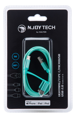 Cable 3 En 1 - Usb2.0 A Micro Usb/usb-c/lightning Njoytech