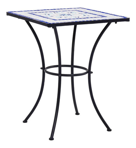 Mesa De Bistró De Mosaico De Cerámica Azul Y Blanca De 23,6 Color Blue