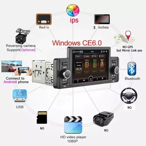 Radio Auto Pantalla 1 Din Tactil Mirror Link Auto Usb Hd