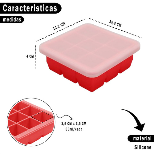 2 Formas De Silicone 9 Cubos Cozinha Com Tampa Drinks Gelo Cor Vermelho