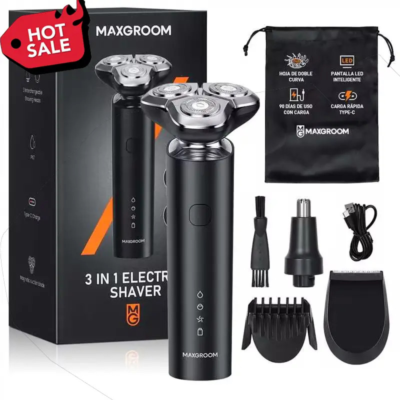 Barbeador elétrico, barbeador elétrico, kit de cabeleireiro masculino, barbeador de barba e bateria, presente recarregável, barbeador nasal à prova d'água, barbeador 3 em 1 para ho